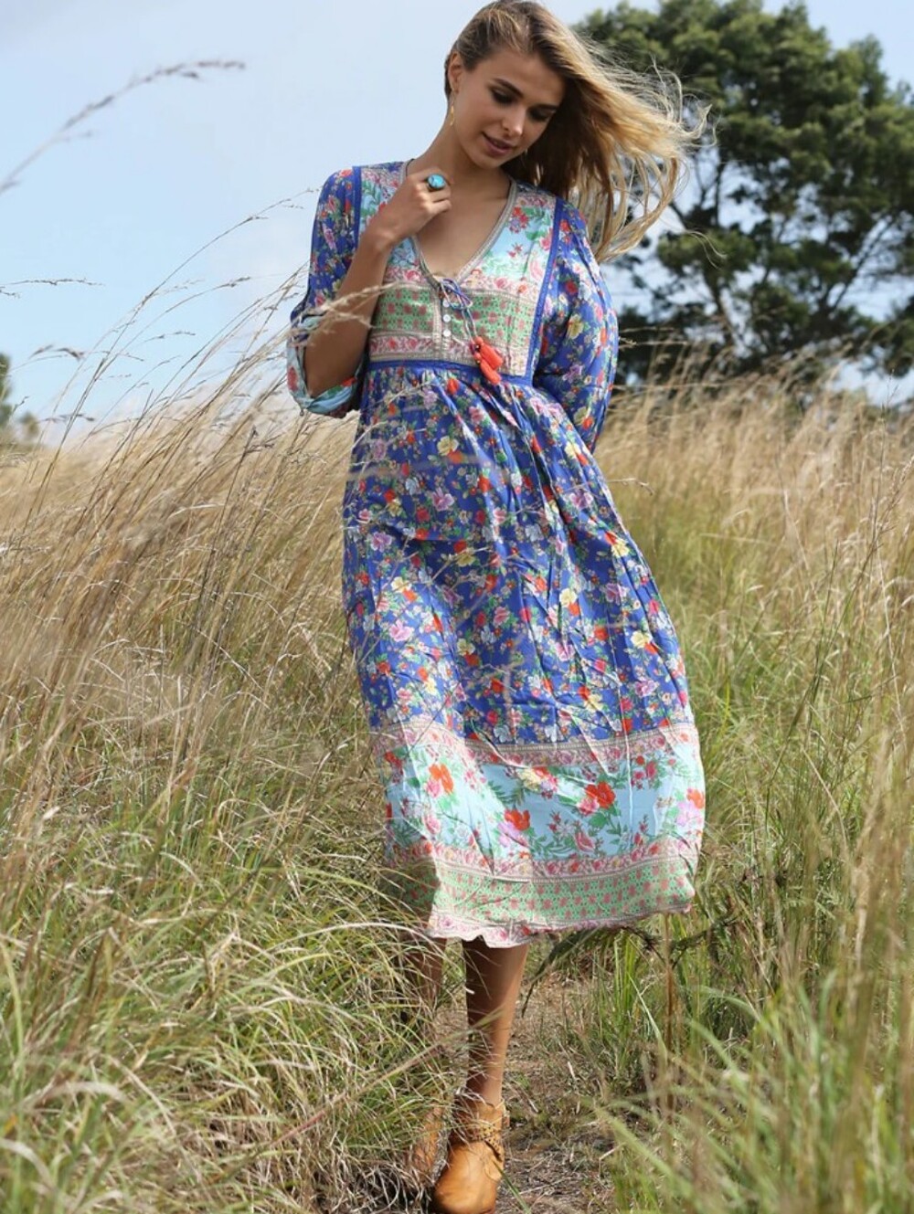 Miriam Boho Dress Lazuli 97% Cotton 3% Spandex